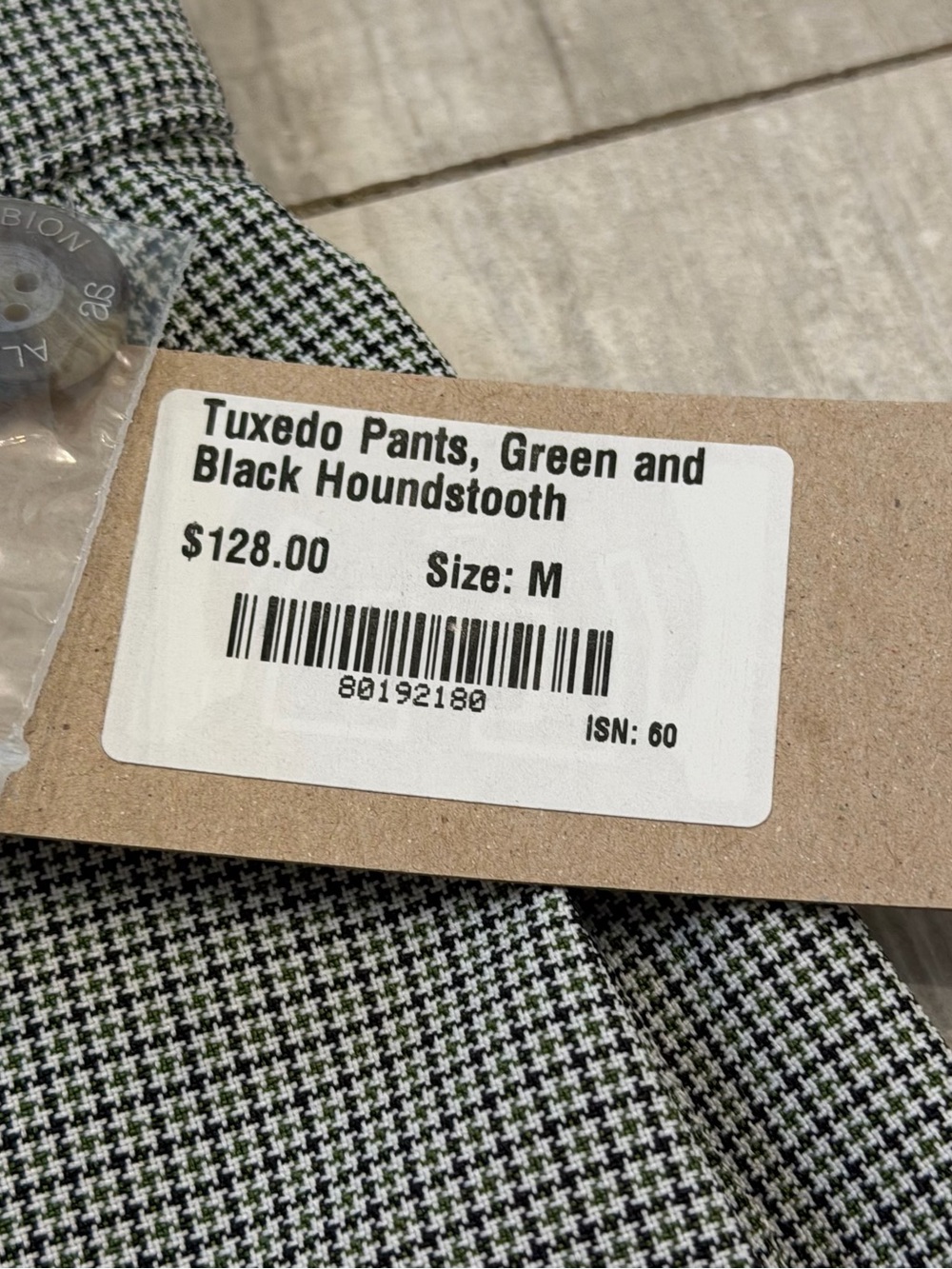 NWT Albion Sz M Tuxedo Pants, Green and Black Houndstooth Micro-Pattern Chinos - Picture 7 of 13